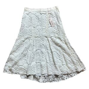 Rebecca Taylor Cream White Lace A-Line Mermaid Fluted Midi Skirt size 6 NEW Tags